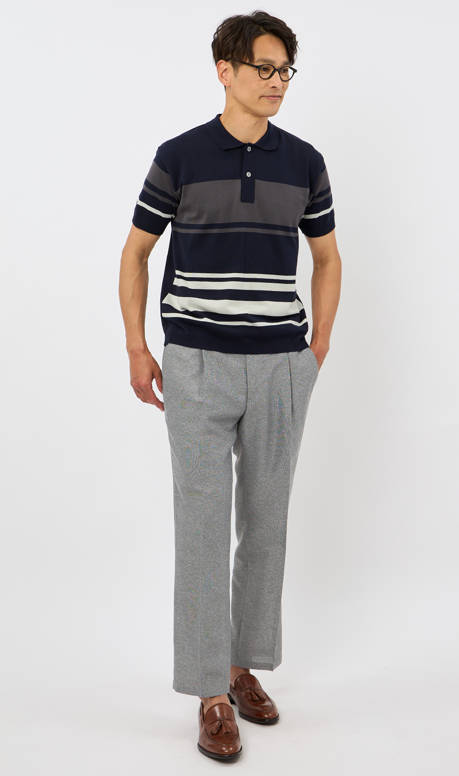 スタンダードスラックス【ワンタック】【LENO CLOTH】【セットアップ着用可】【裾上げ済み】 ライトグレー 85cm