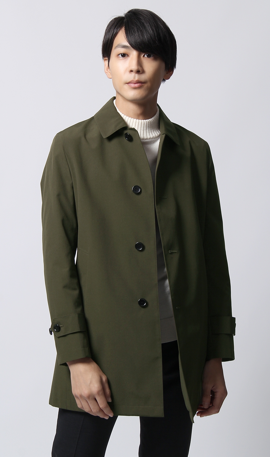 ステンカラースタイリッシュコート《合繊》 グリーン M