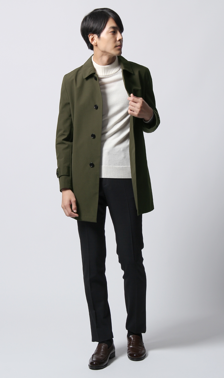 ステンカラースタイリッシュコート《合繊》 グリーン M