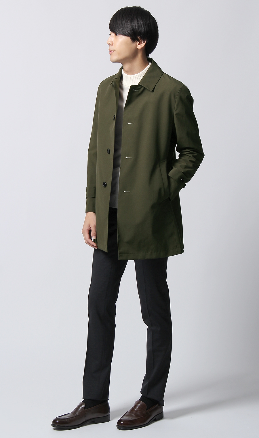 ステンカラースタイリッシュコート《合繊》 グリーン M