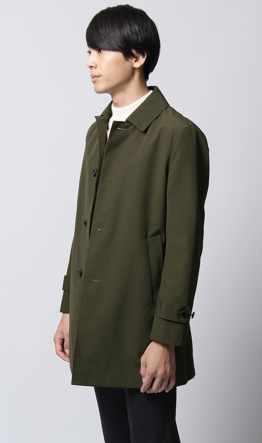 ステンカラースタイリッシュコート《合繊》 グリーン M
