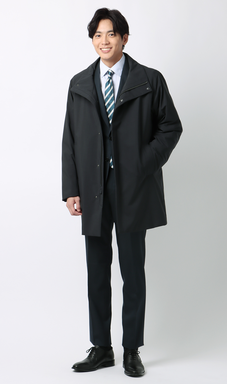 スタンドカラースタイリッシュコート【AIR FLAKE】【#すごコート】 ネイビー S