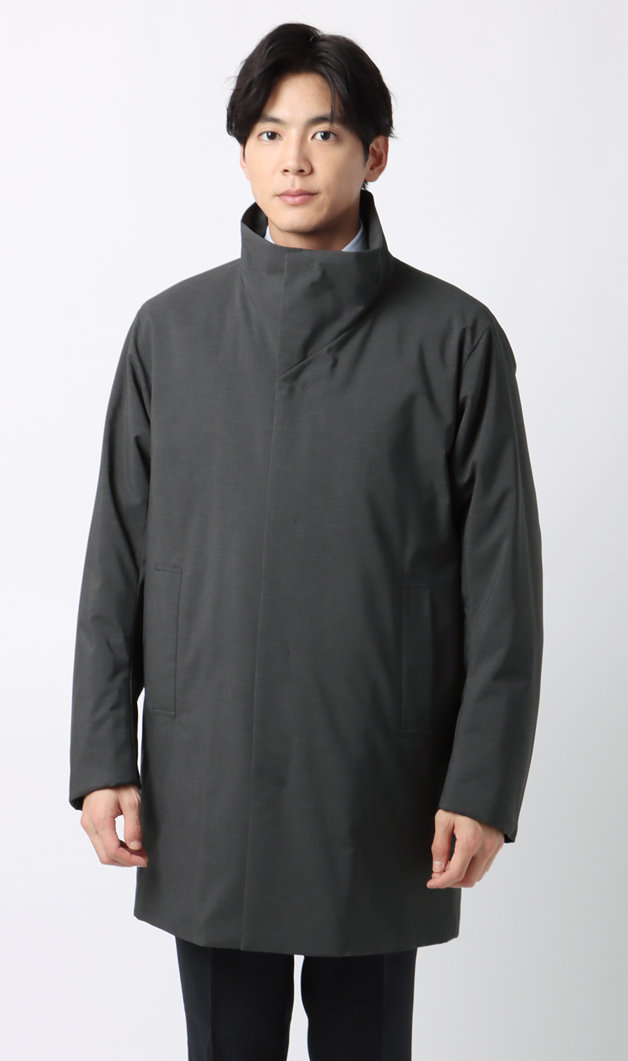 スタンドカラースタイリッシュコート【AIR FLAKE】【＃すごコート】 チャコール S