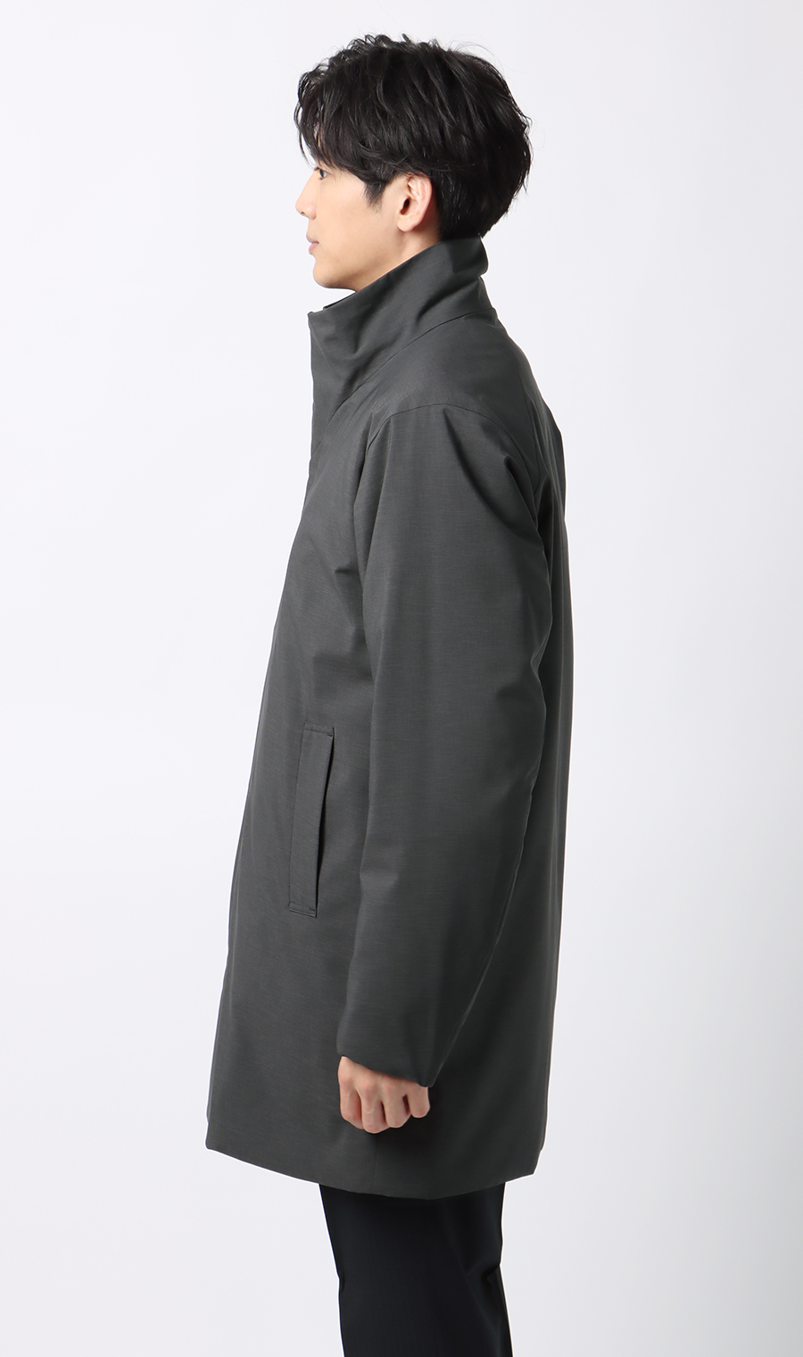スタンドカラースタイリッシュコート【AIR FLAKE】【＃すごコート】 チャコール S