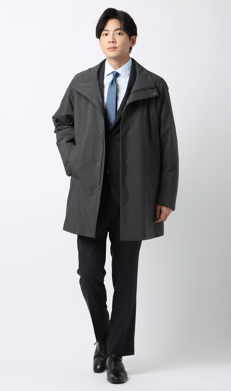 スタンドカラースタイリッシュコート【AIR FLAKE】【＃すごコート】 チャコール S