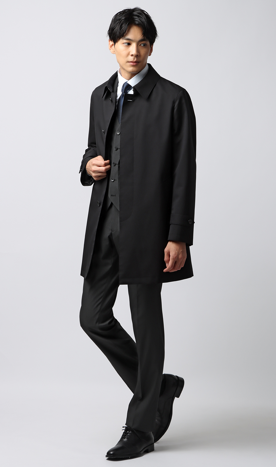 ステンカラーコート【スタイリッシュ】 ブラック S