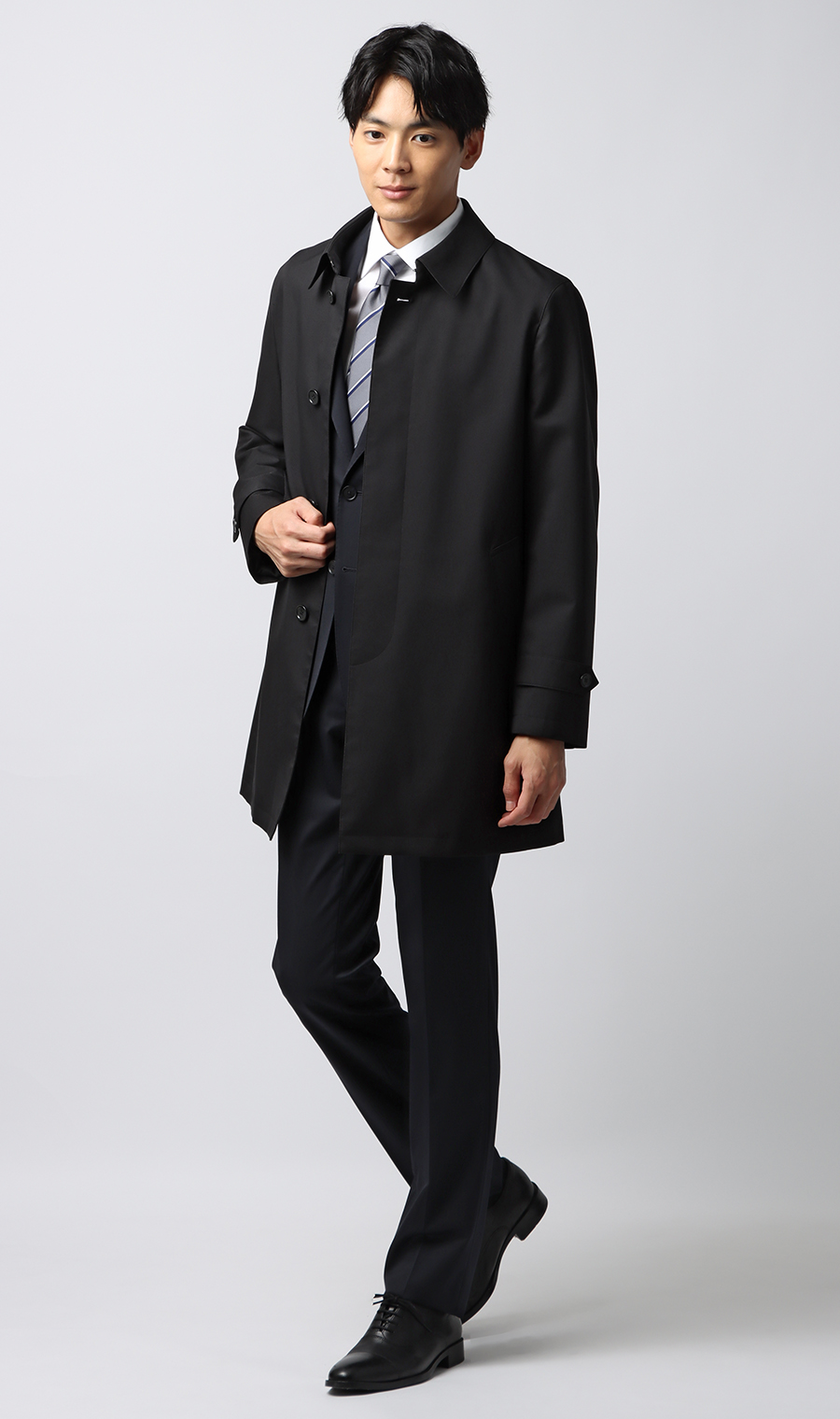 ステンカラーコート【スタイリッシュ】 ブラック S