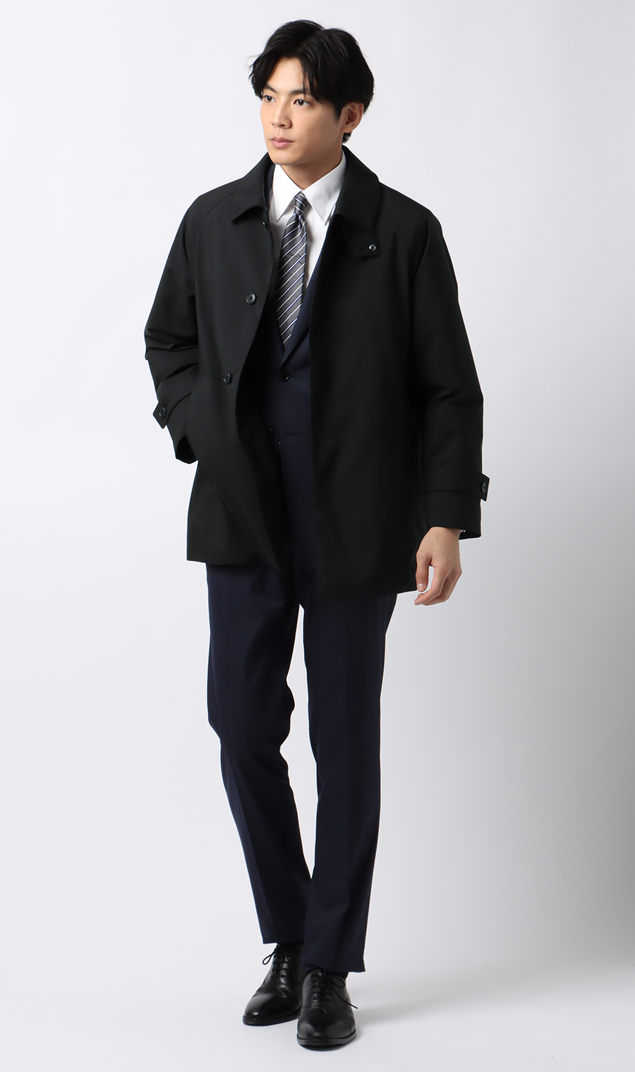 ステンカラースタイリッシュコート【AIR FLAKE】【＃すごコート】 ブラック S