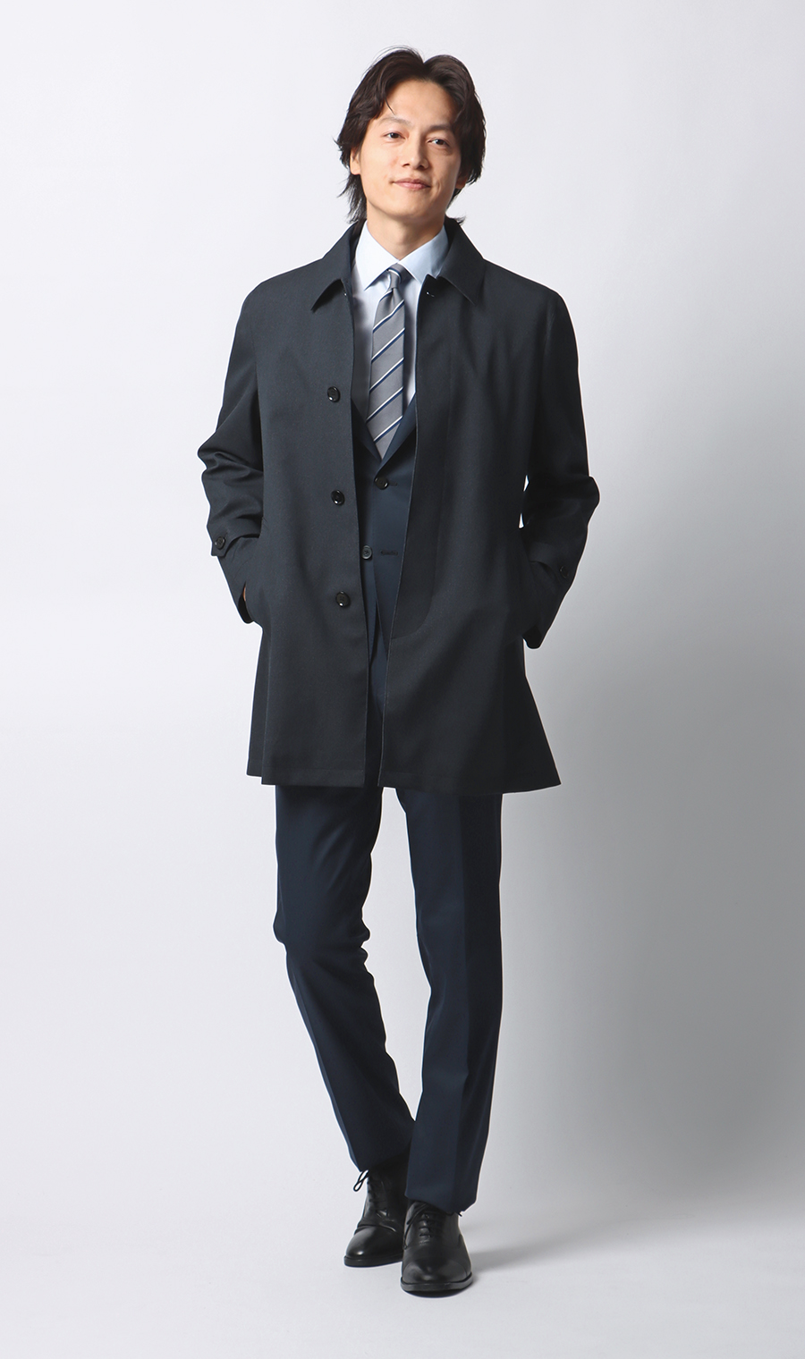 ステンカラースタイリッシュコート【CONTROLα】 ネイビー S