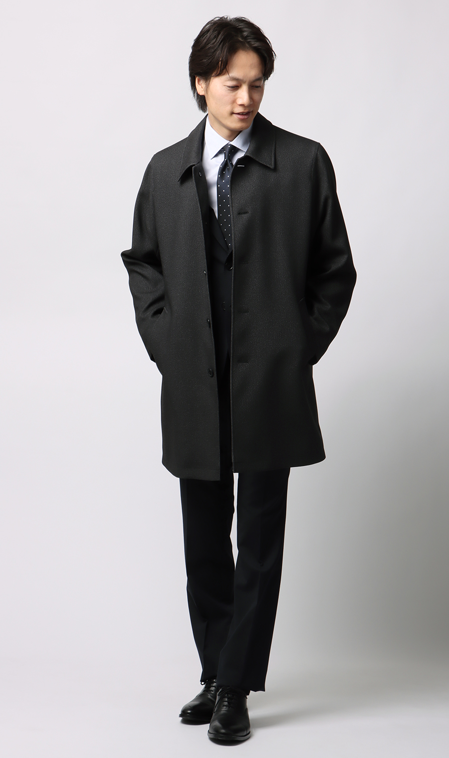 ステンカラーコート【撥水加工】 チャコール S