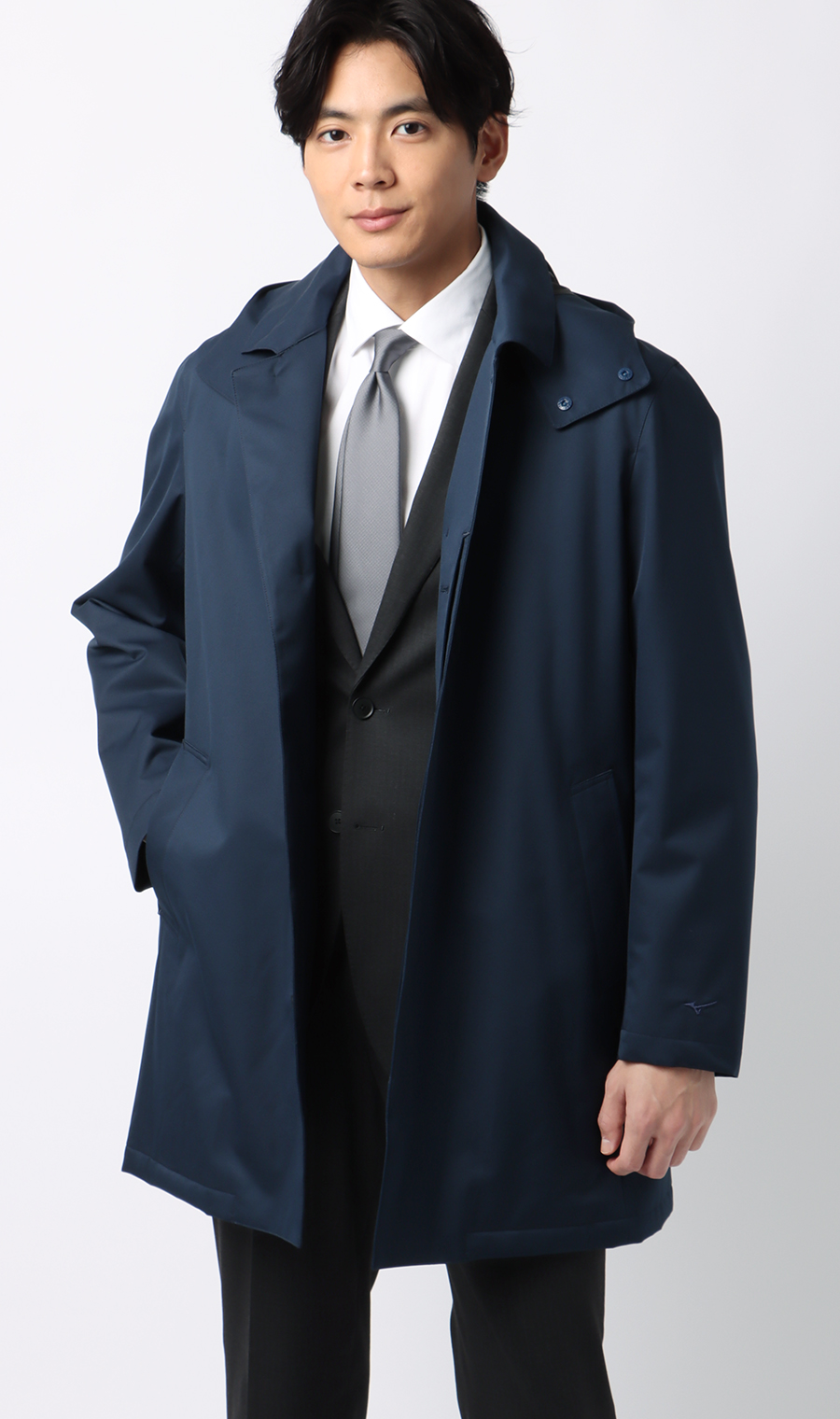 フード付きステンカラーコート【BREATH THERMO】 ネイビー S