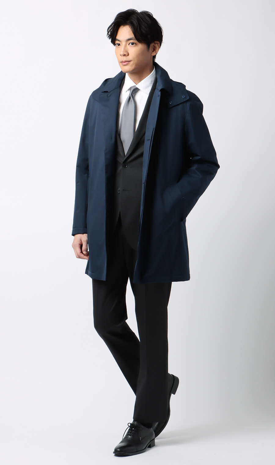 フード付きステンカラーコート【BREATH THERMO】 ネイビー S