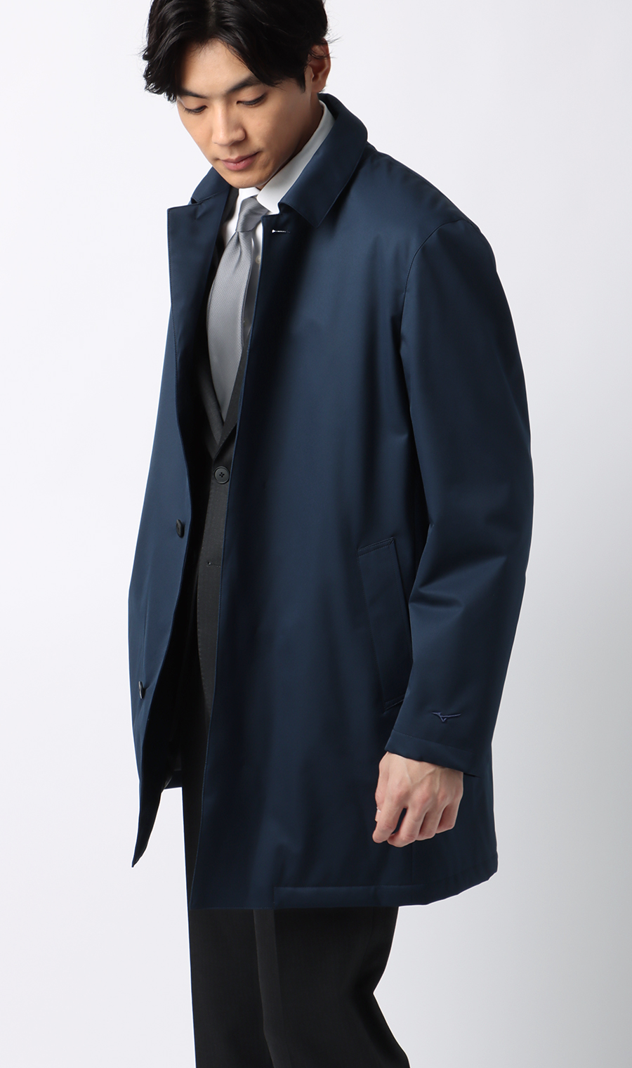 フード付きステンカラーコート【BREATH THERMO】 ネイビー S