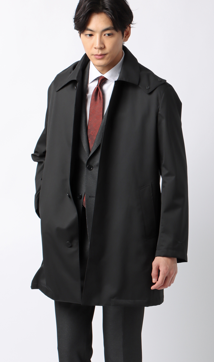 フード付きステンカラーコート【BREATH THERMO】 ブラック S