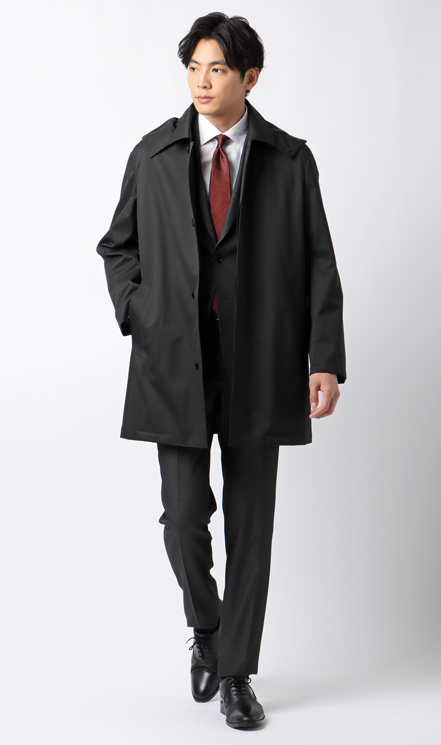 フード付きステンカラーコート【BREATH THERMO】 ブラック S