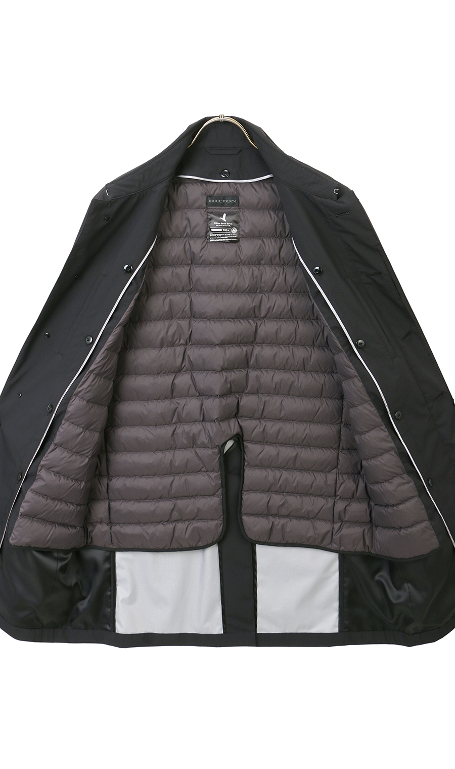 MHL. ダウンライナー付 ステンカラーコート ロング 2way ブラック S Heather ステンカラーコート コート 2WAYステンカラーロング