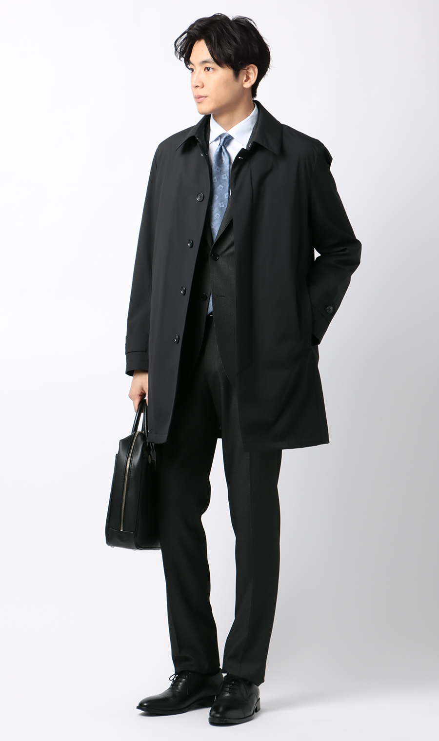 ダウンライナー付きステンカラーコート【軽量】 ブラック S