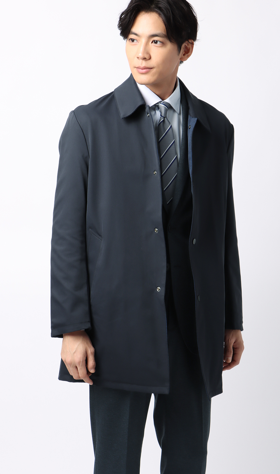 リバーシブルステンカラーコート ネイビー M