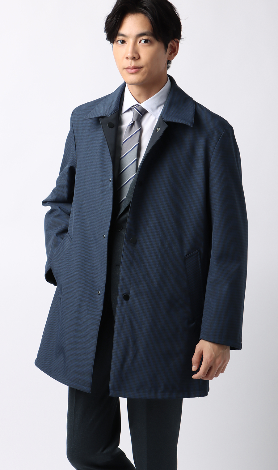 リバーシブルステンカラーコート ネイビー M