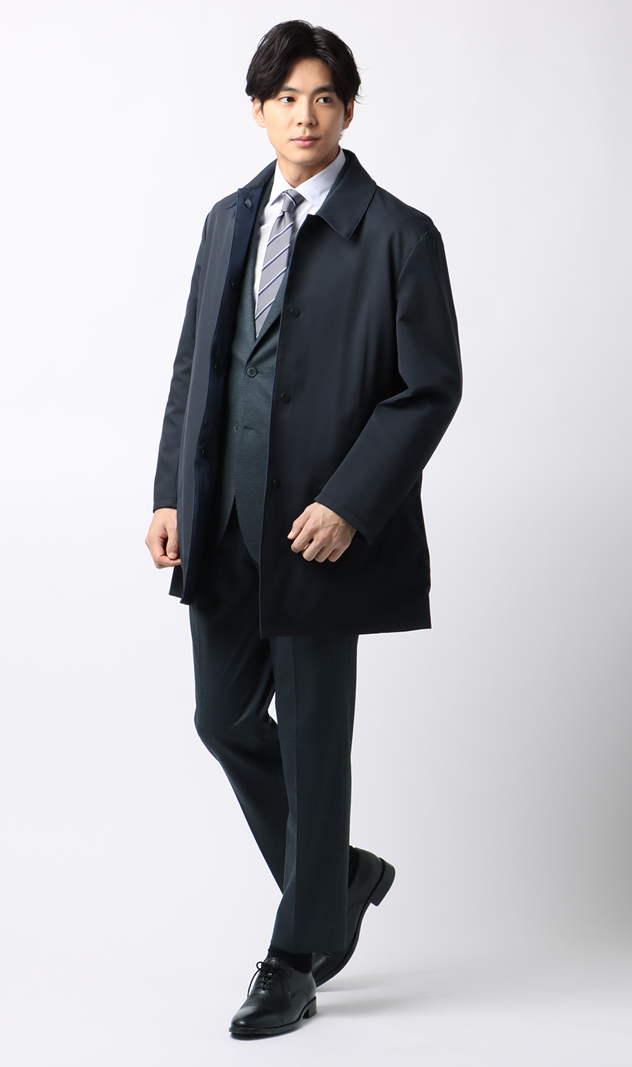 リバーシブルステンカラーコート ネイビー M