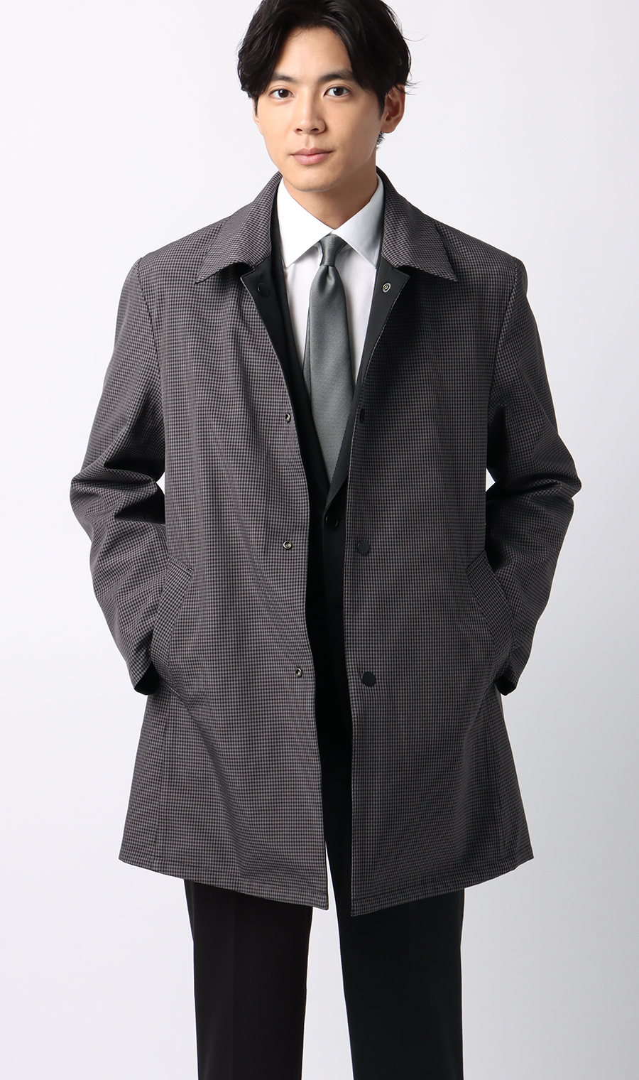 リバーシブルステンカラーコート ブラック L