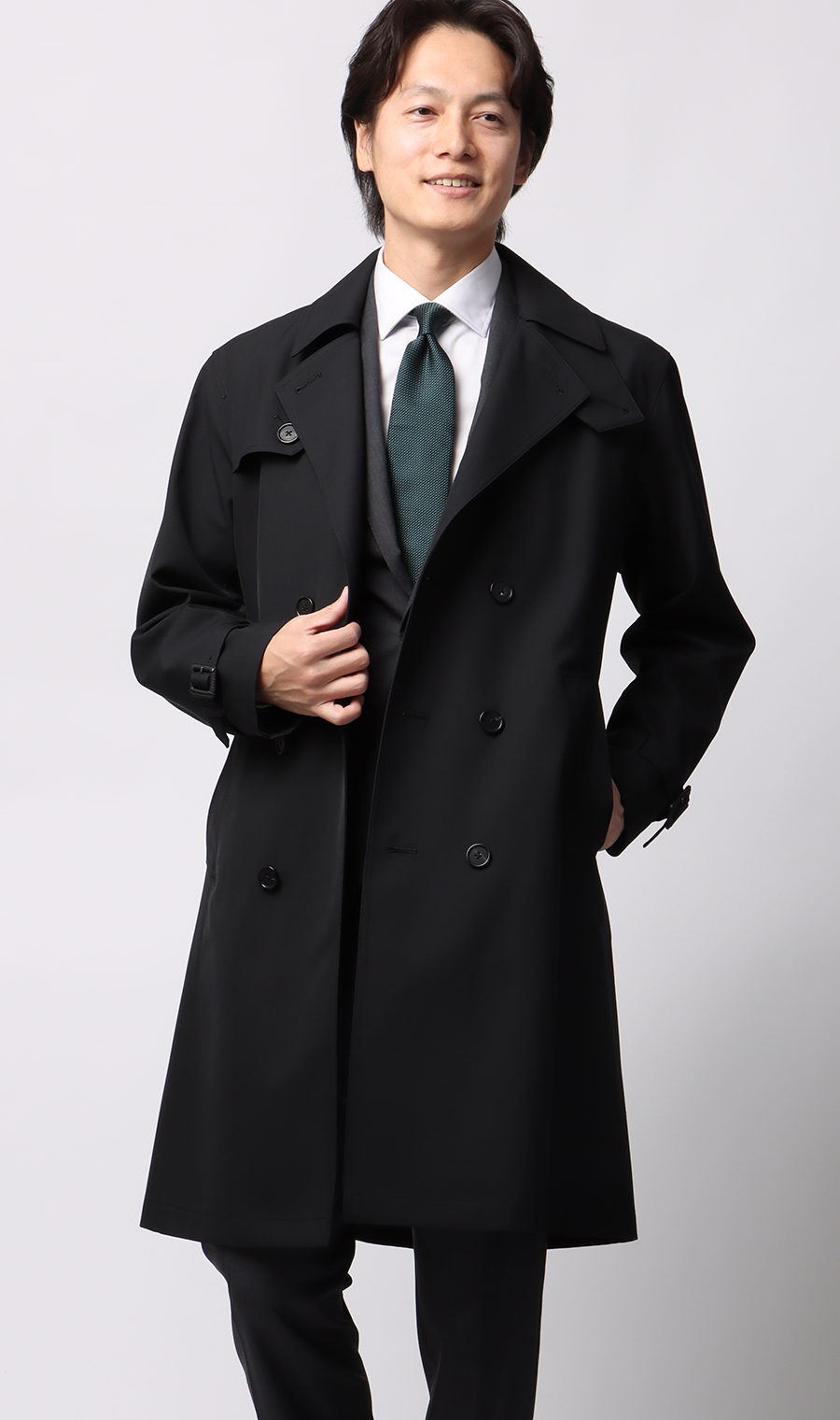 ダブルトレンチコート ブラック S