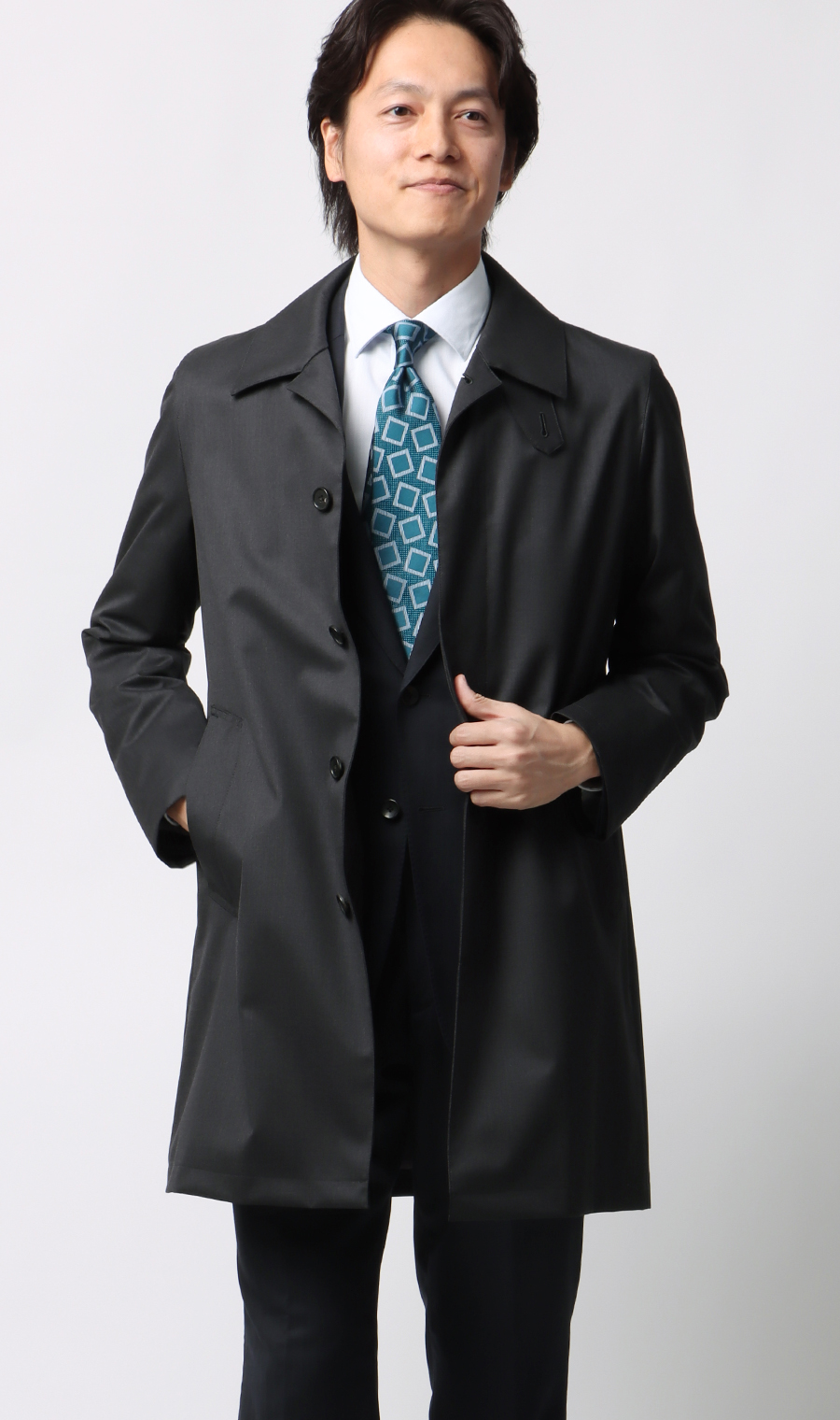 プレミアムステンカラーコート チャコール S