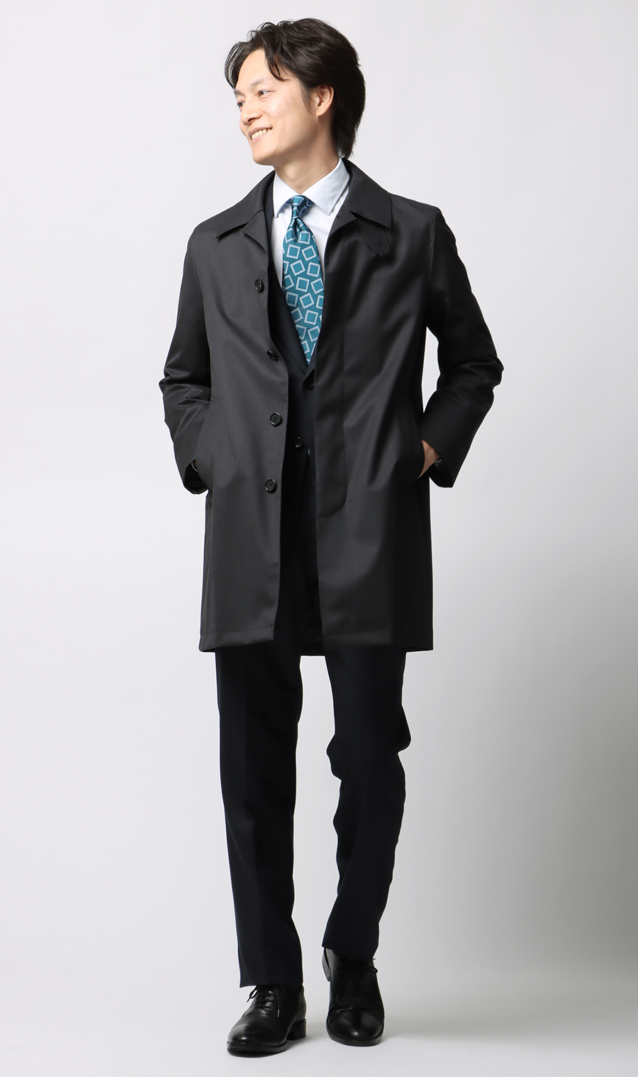 プレミアムステンカラーコート チャコール S