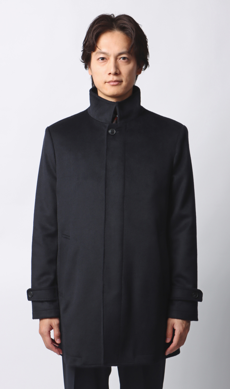 スタンドカラーコート ネイビー S
