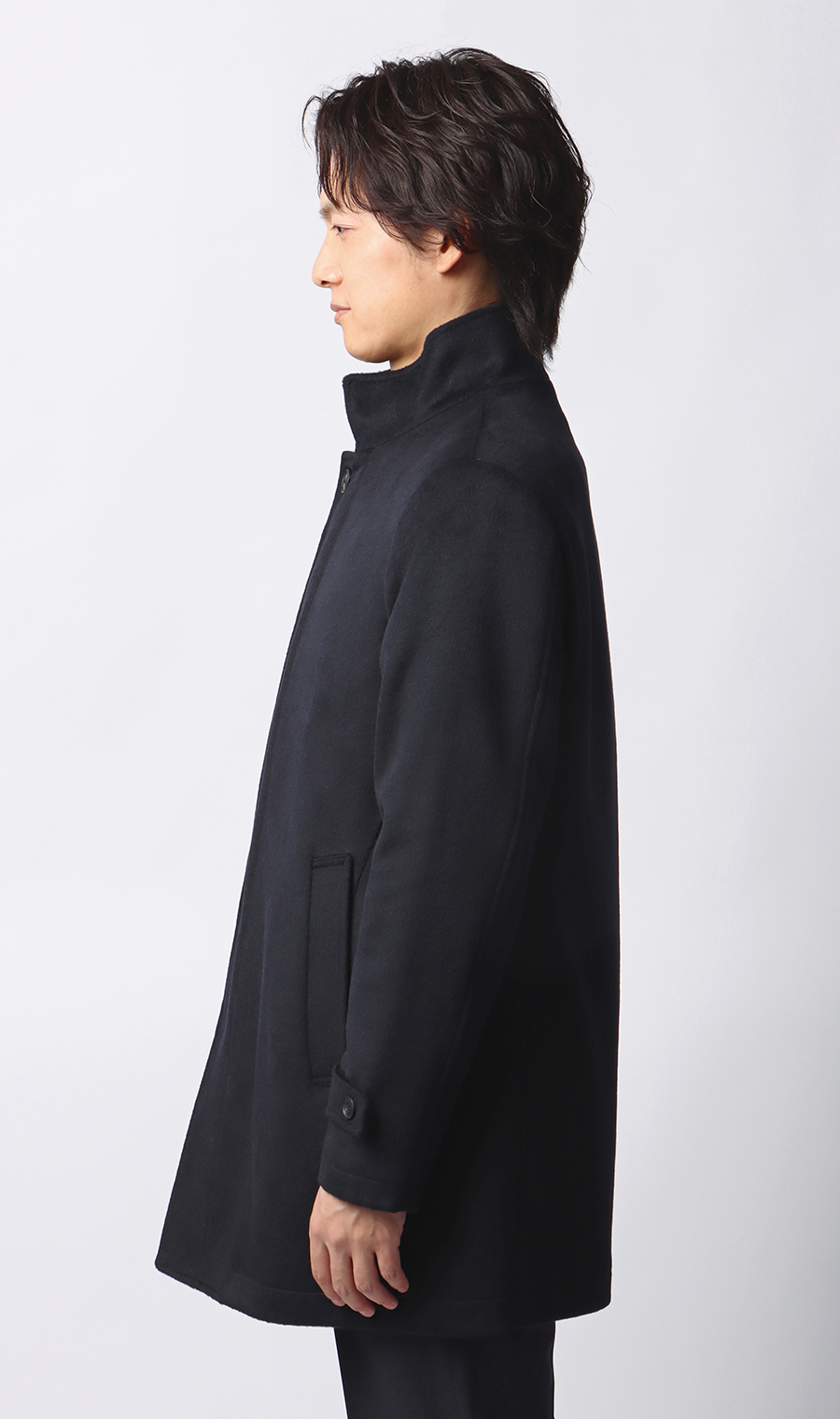 スタンドカラーコート ネイビー S