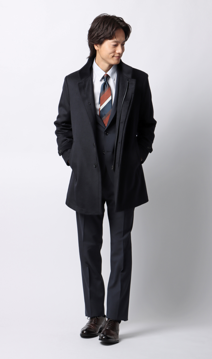 スタンドカラーコート ネイビー S