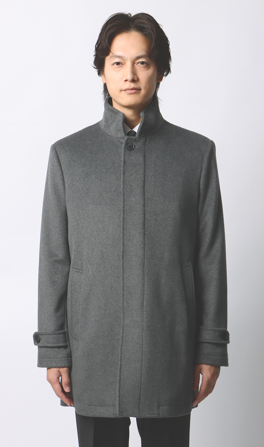 スタンドカラーコート グレー S