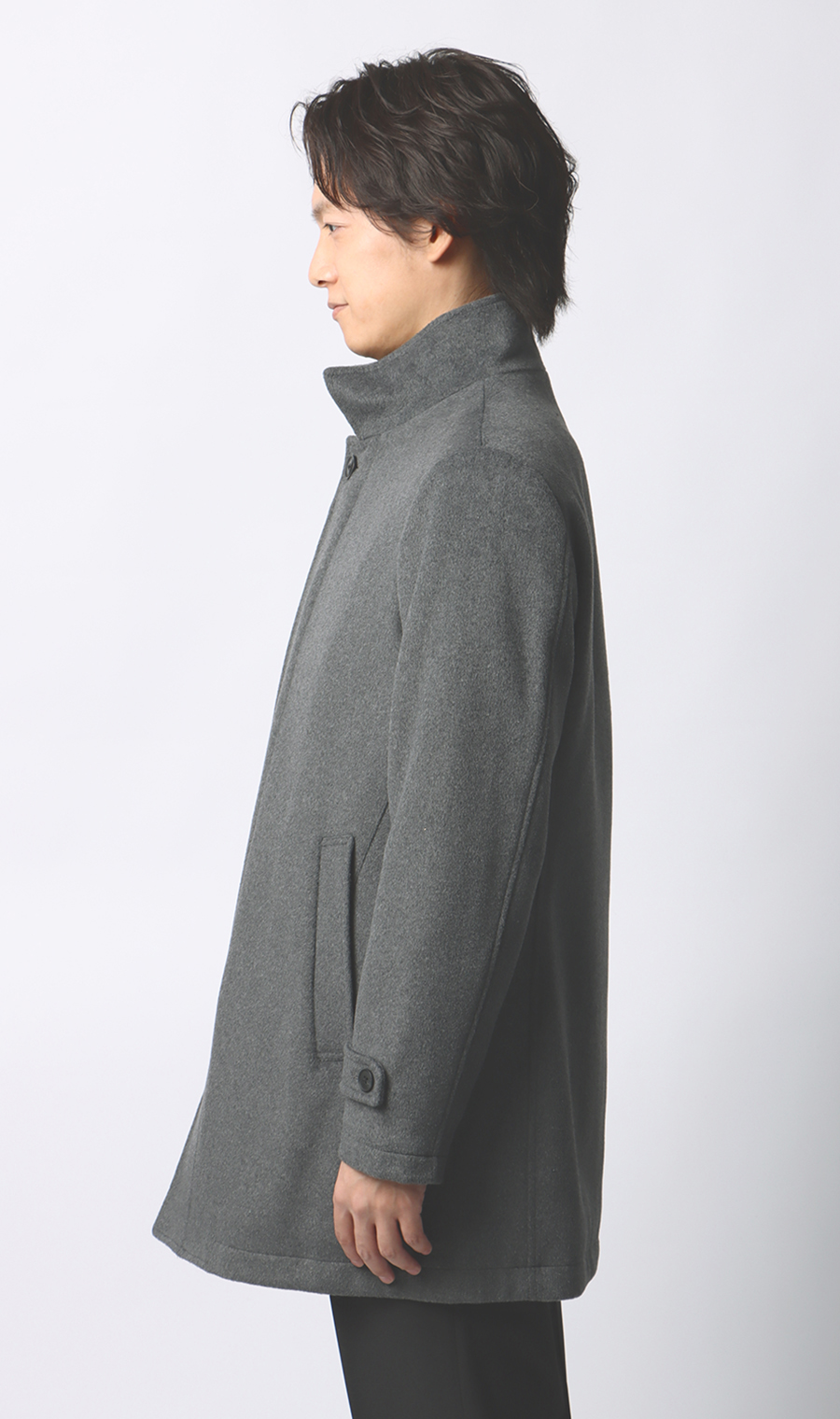 スタンドカラーコート グレー S