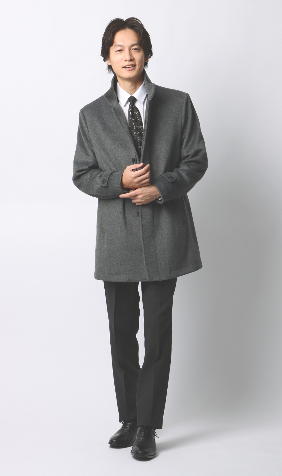 スタンドカラーコート グレー S