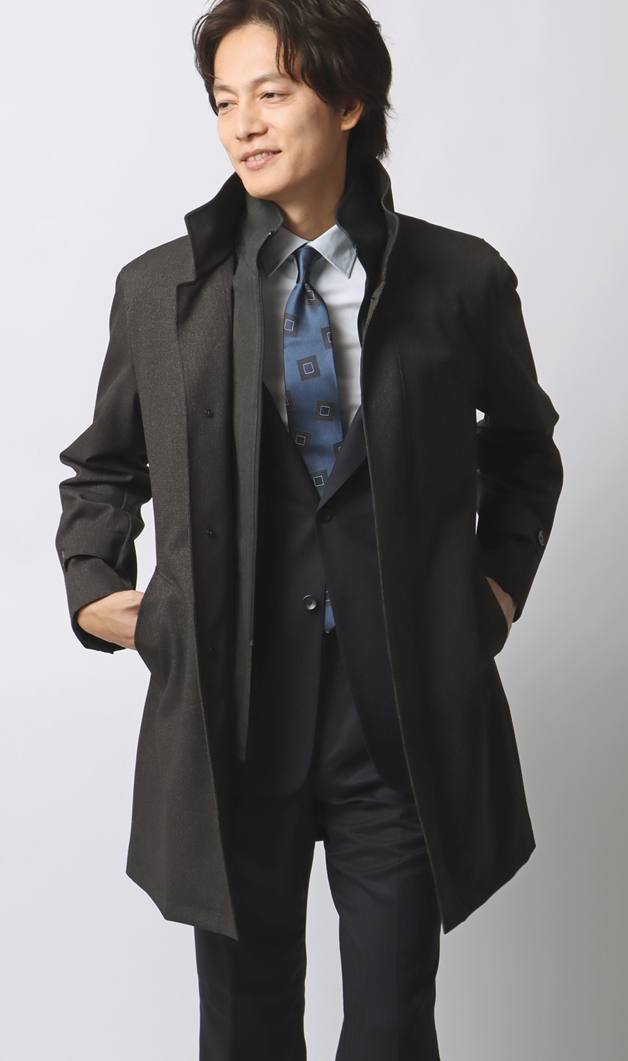 スタンドカラースタンダードコート チャコール S