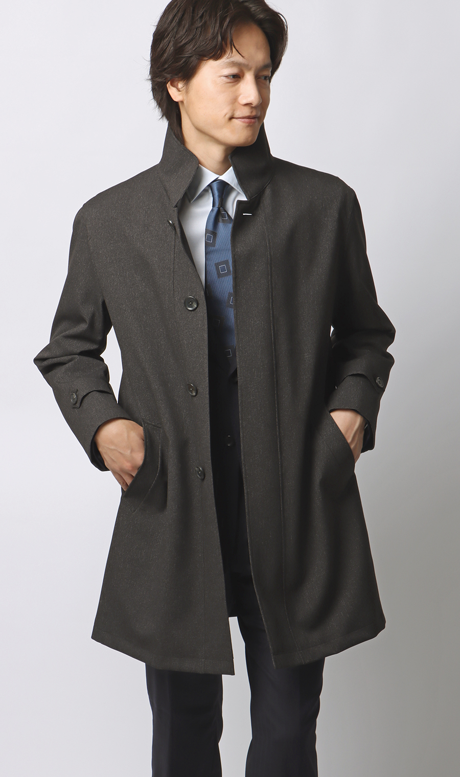 スタンドカラースタンダードコート チャコール S