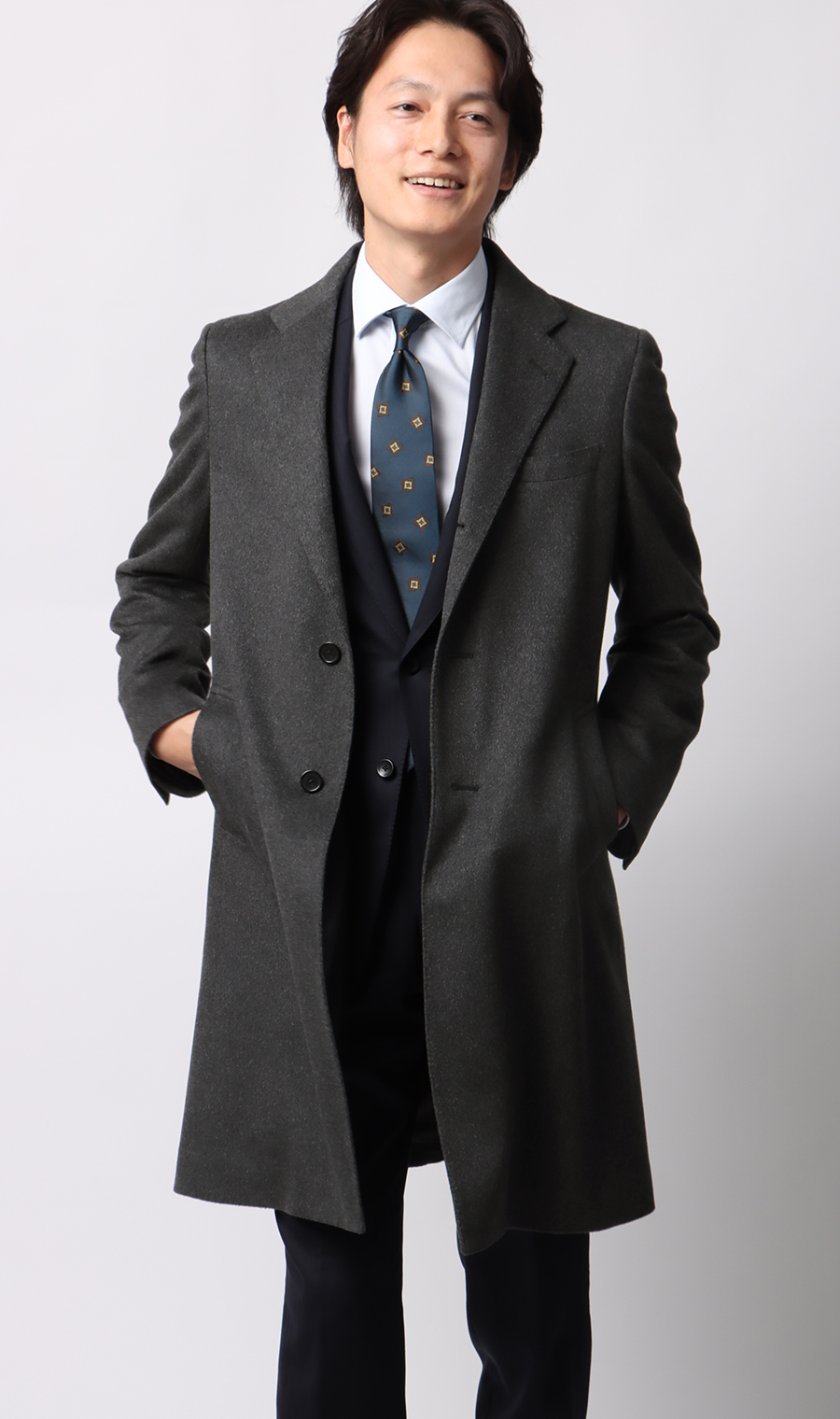 カシミヤチェスターコート【LUIGI COLOMBO】 チャコール S