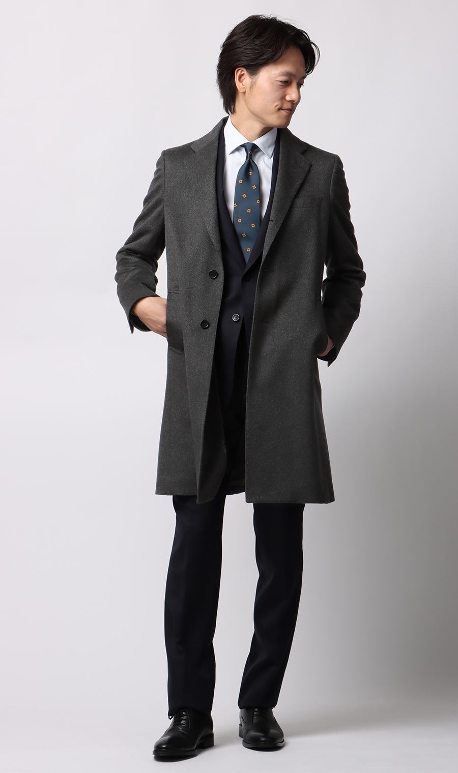 カシミヤチェスターコート【LUIGI COLOMBO】 チャコール S