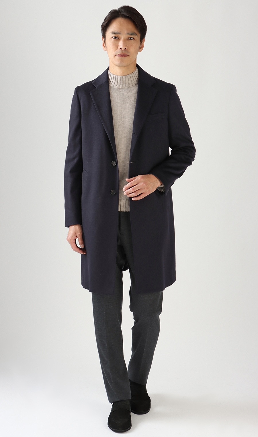 ロングシングルチェスターコート《カシミヤ》《LUIGI COLOMBO》 ネイビー S
