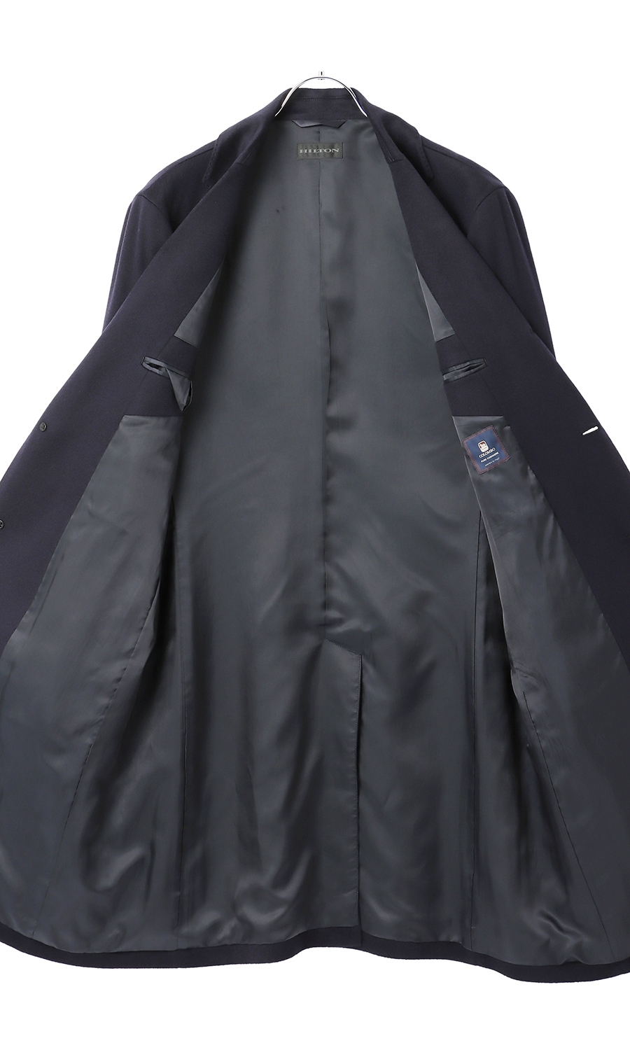 ロングシングルチェスターコート《カシミヤ》《LUIGI COLOMBO》 ネイビー S