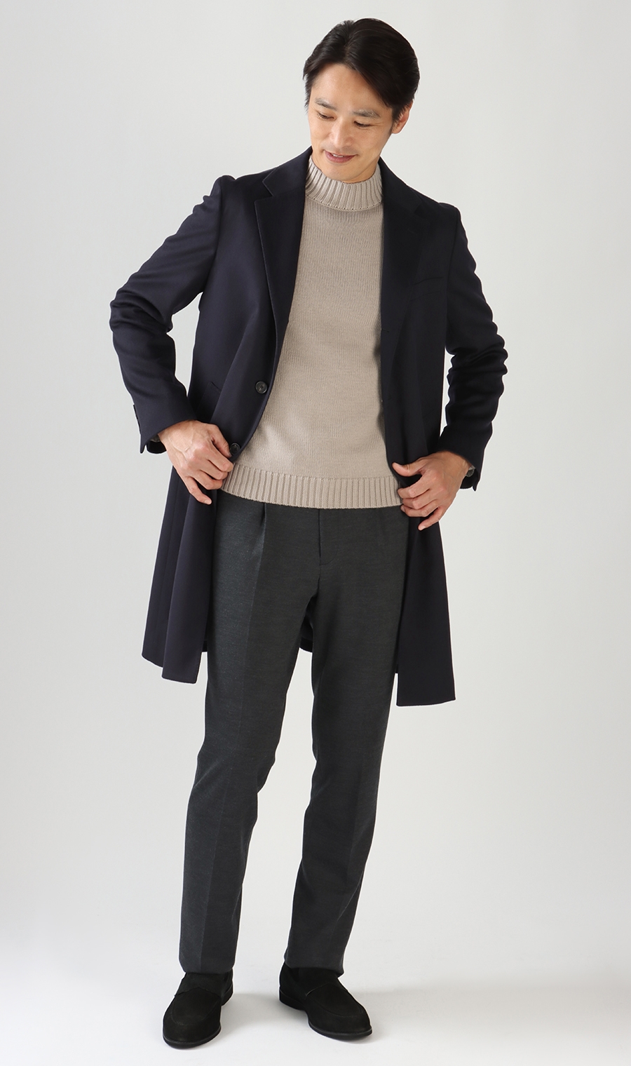 ロングシングルチェスターコート《カシミヤ》《LUIGI COLOMBO》 ネイビー S