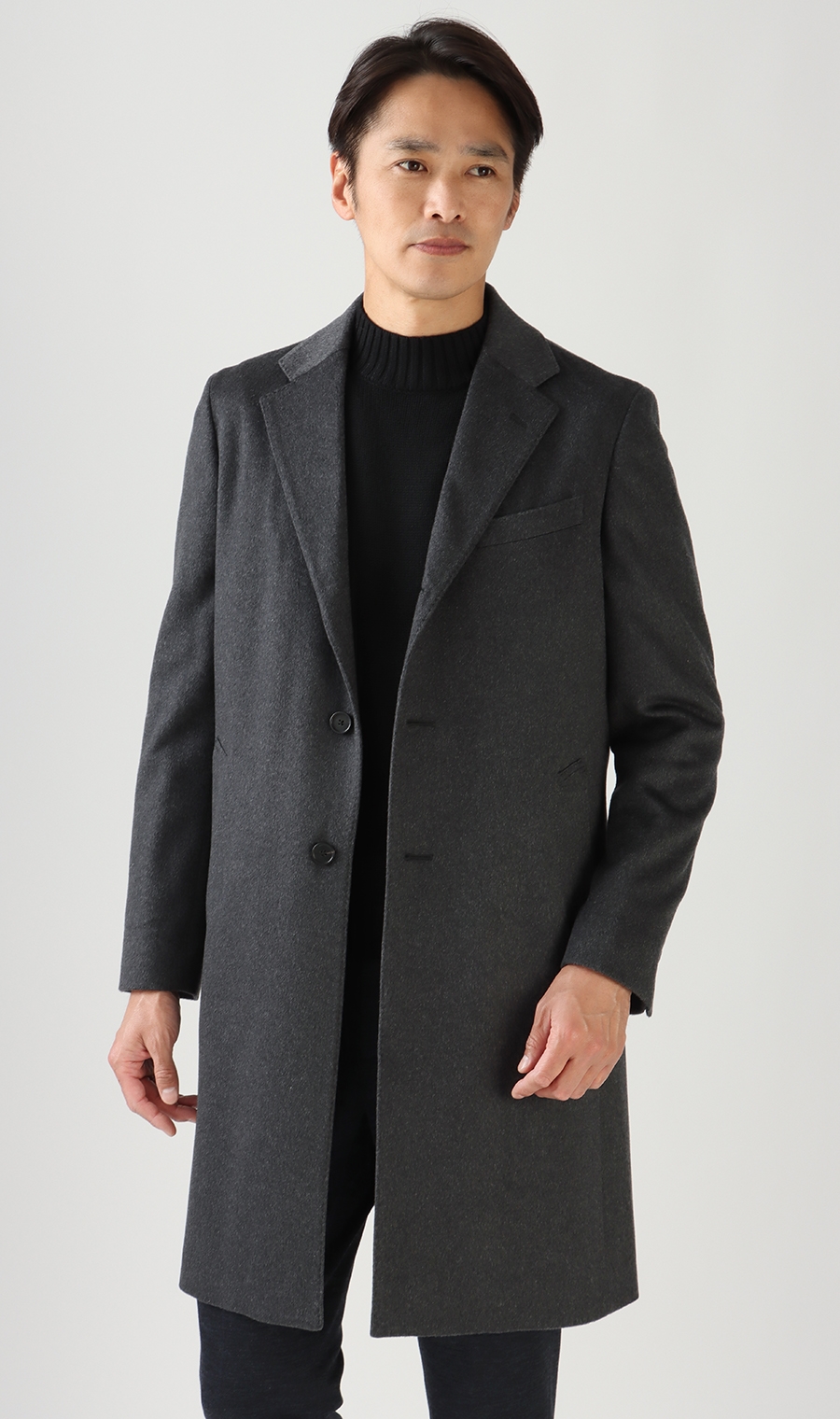 ロングシングルチェスターコート《カシミヤ》《LUIGI COLOMBO》 チャコール S