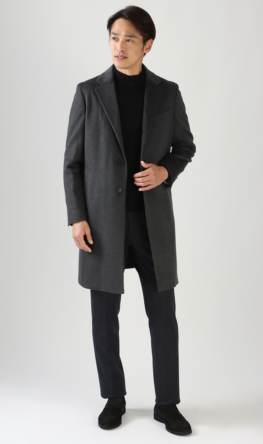 ロングシングルチェスターコート《カシミヤ》《LUIGI COLOMBO》 チャコール S