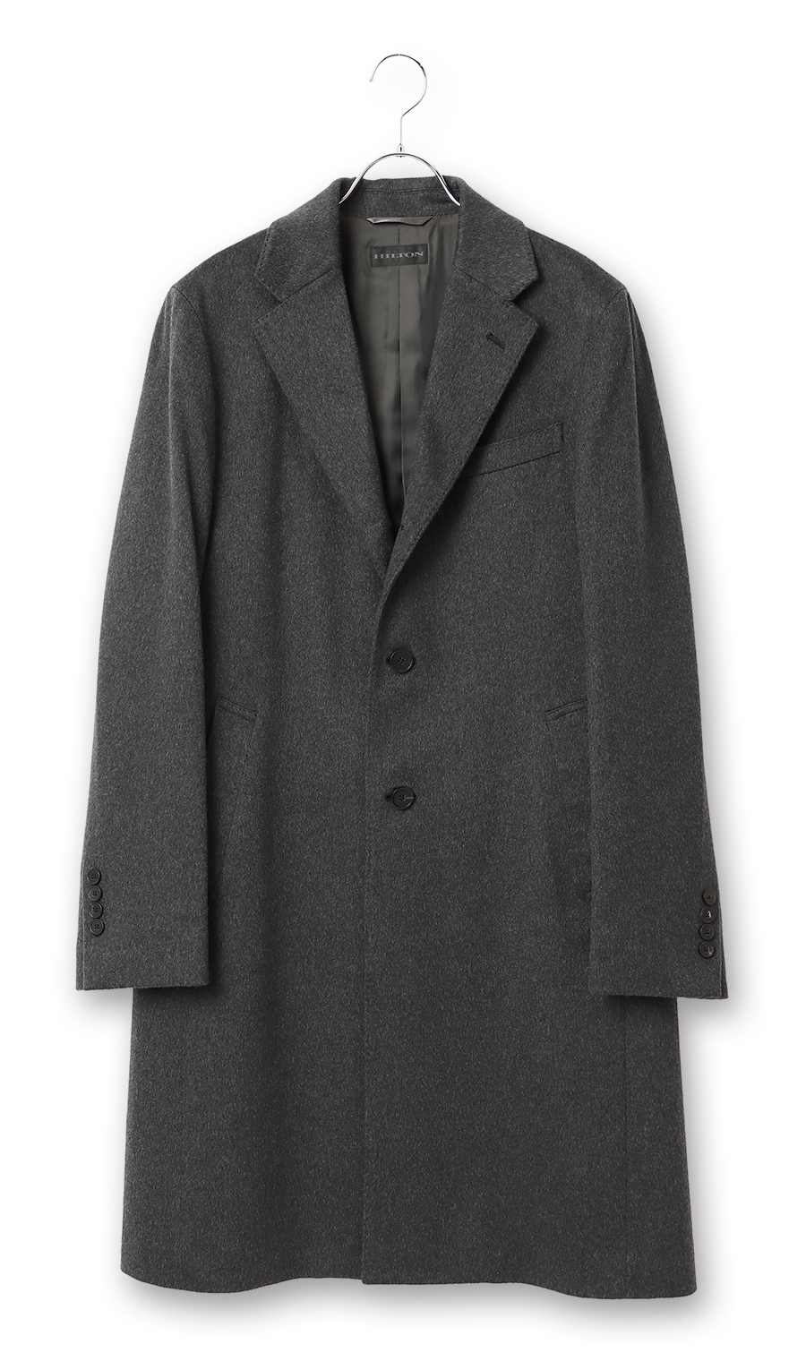 ロングシングルチェスターコート《カシミヤ》《LUIGI COLOMBO》 チャコール S