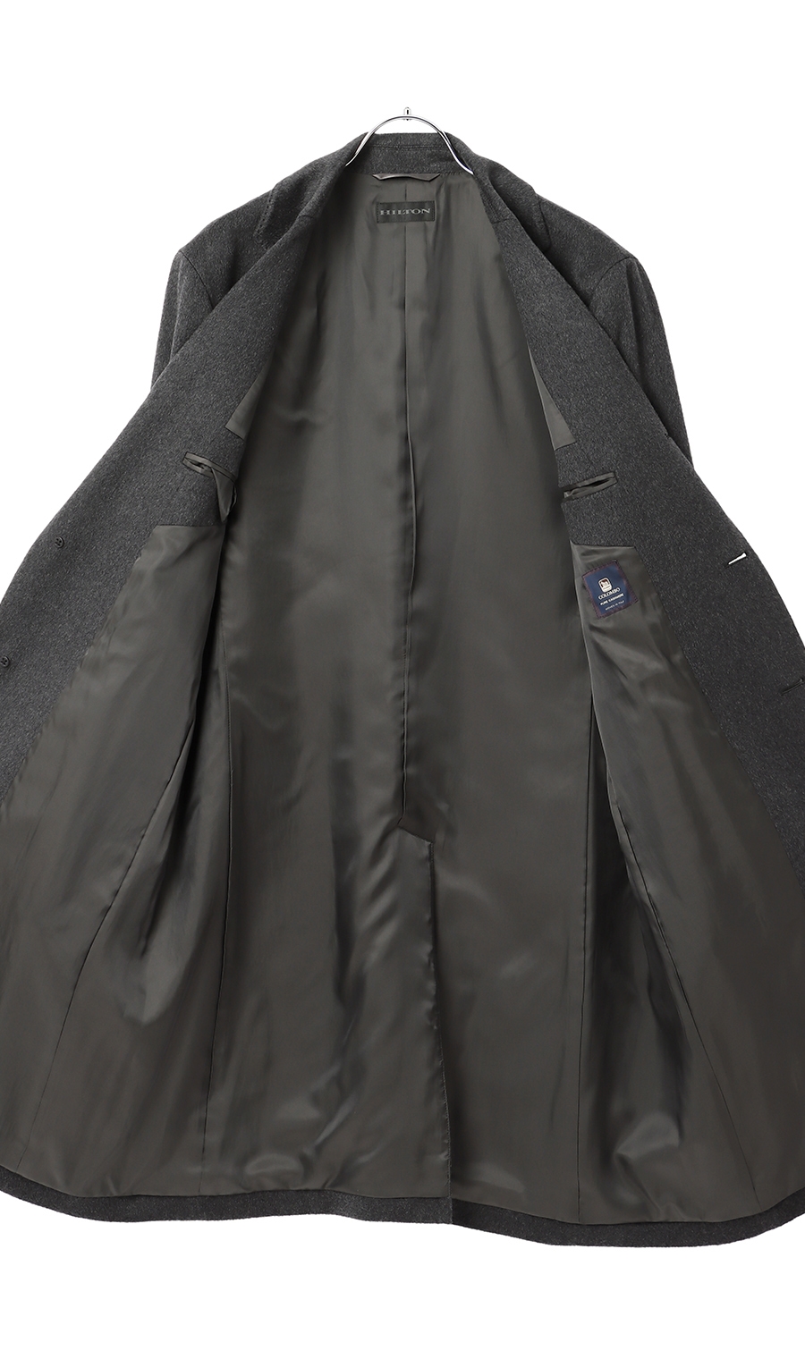 ロングシングルチェスターコート《カシミヤ》《LUIGI COLOMBO》 チャコール S