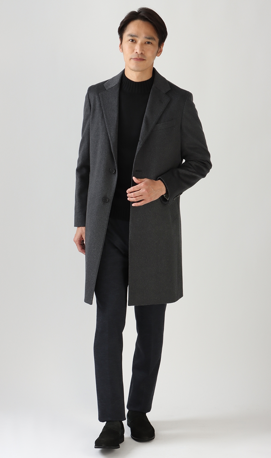 ロングシングルチェスターコート《カシミヤ》《LUIGI COLOMBO》 チャコール S