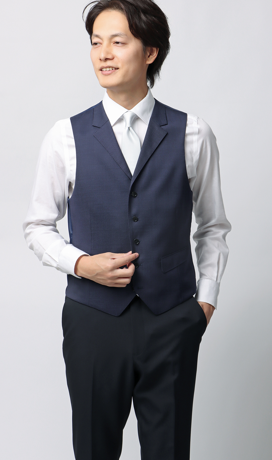 スタイリッシュ襟付きベスト【シングル】 ネイビー S