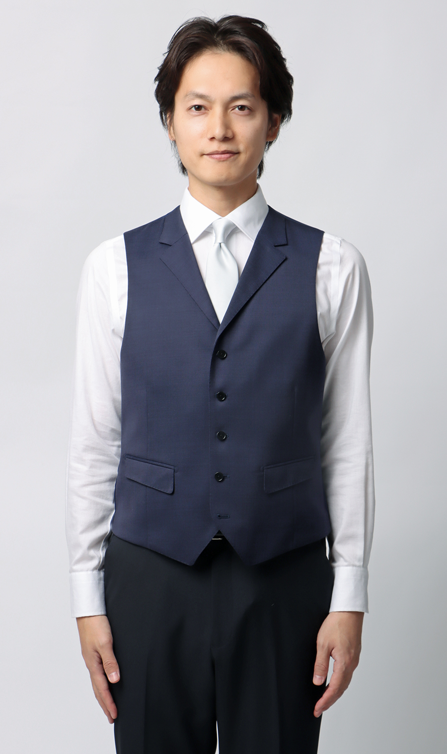 スタイリッシュ襟付きベスト【シングル】 ネイビー S