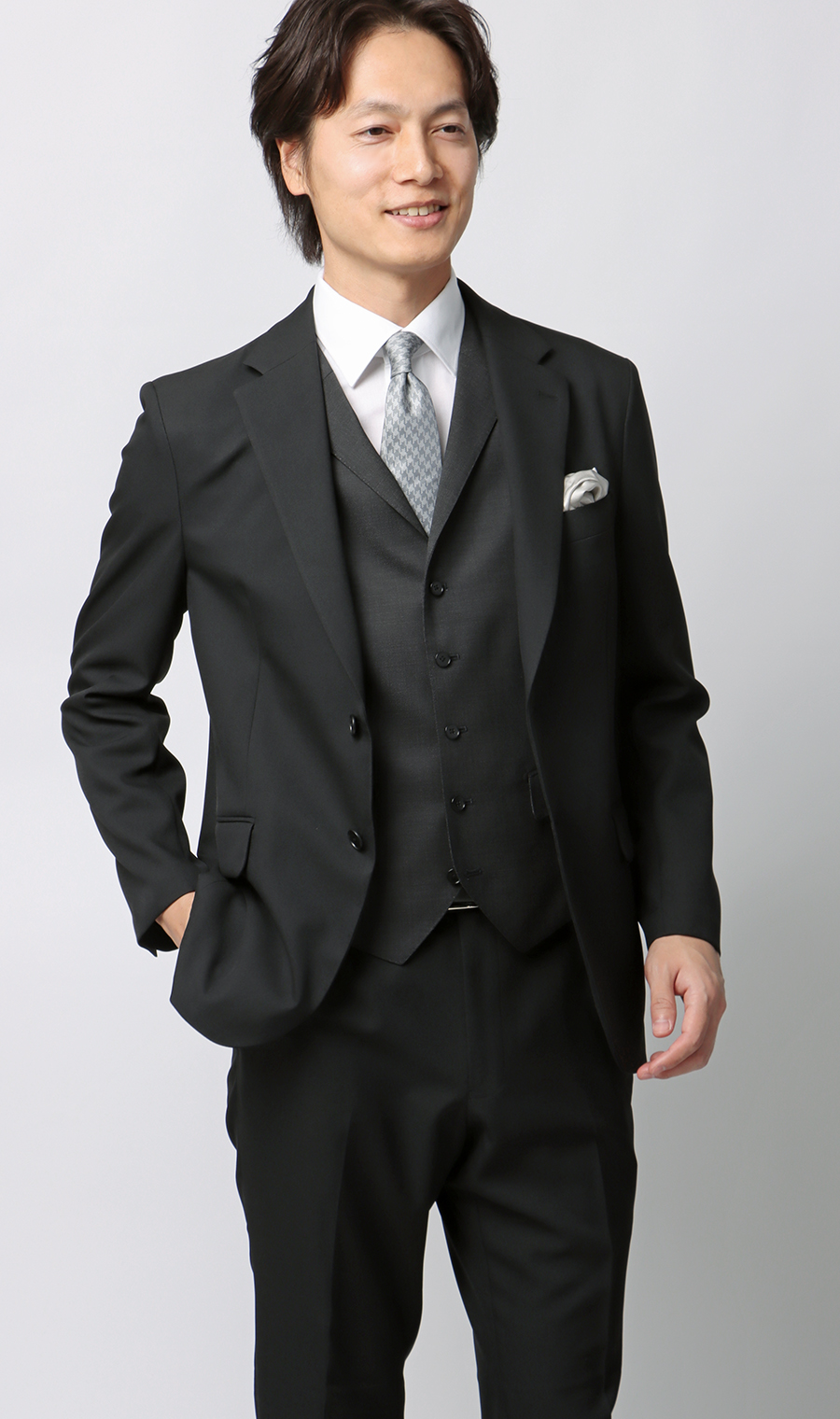 スタイリッシュ襟付きベスト【シングル】 チャコール S