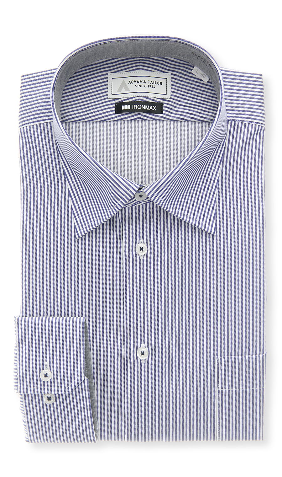 ワイドカラーワイシャツ【NON IRONMAX】 ネイビー 首周り:37cm,裄丈:78cm